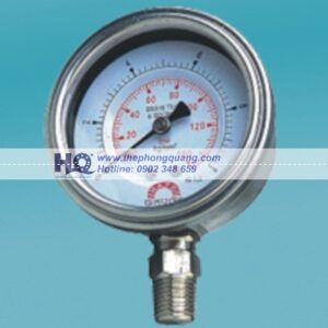 Đồng hồ đo áp suất vỏ inox, mặt tròn, chân đứng, dải đo từ 0-120 psi