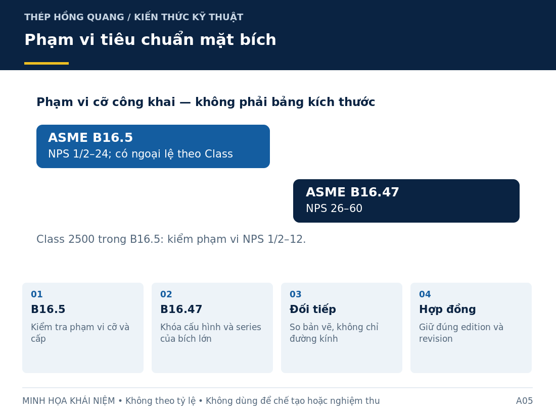 Phạm vi tiêu chuẩn mặt bích: sơ đồ nhận diện và các thông tin cần làm rõ khi mua hàng.