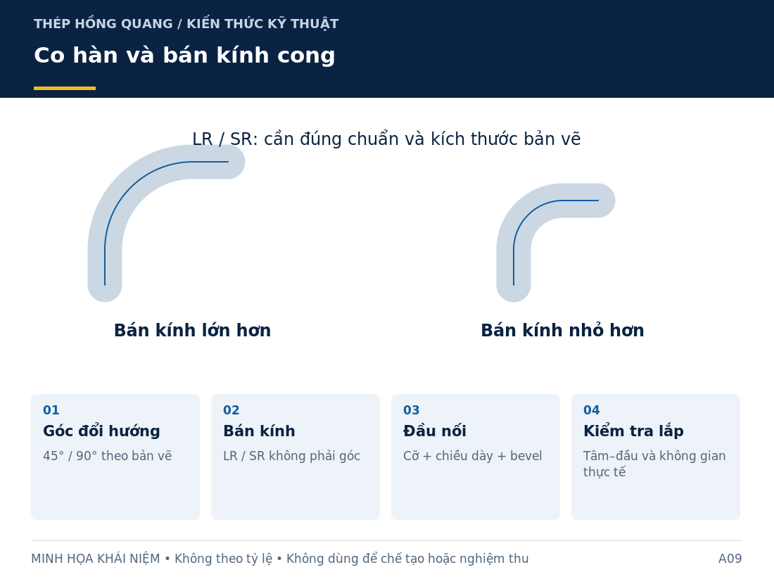 Co hàn và bán kính cong: sơ đồ nhận diện và các thông tin cần làm rõ khi mua hàng.