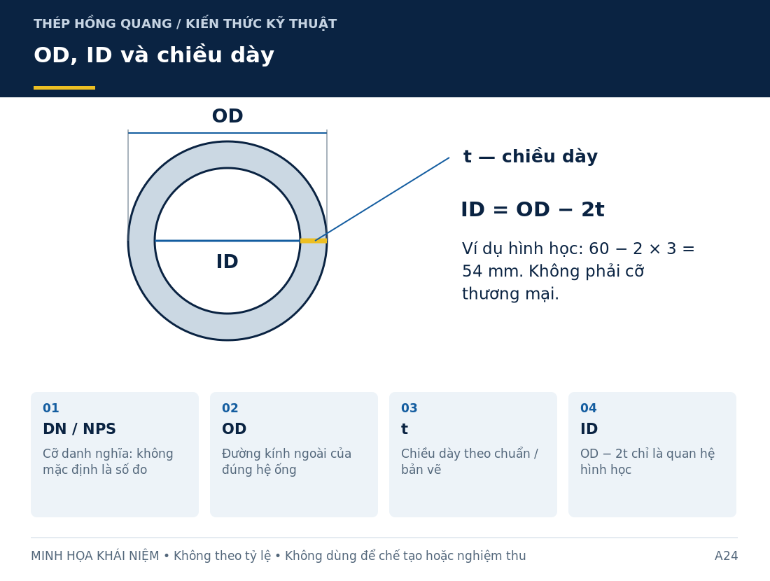 OD, ID và chiều dày: sơ đồ nhận diện và các thông tin cần làm rõ khi mua hàng.
