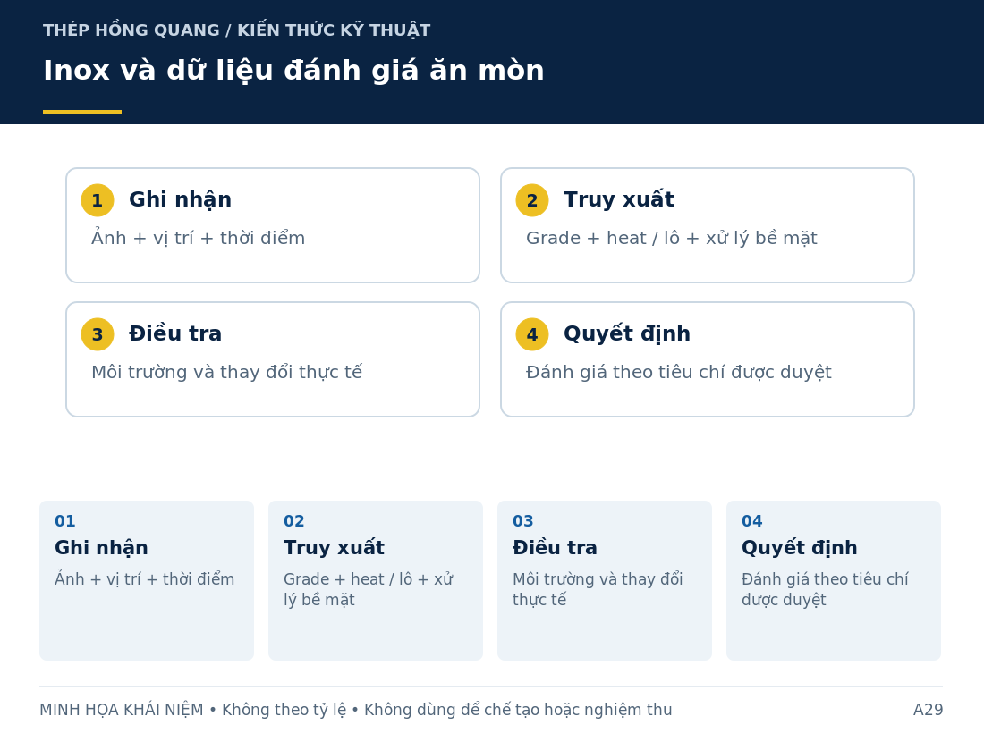 Inox và dữ liệu đánh giá ăn mòn: sơ đồ nhận diện và các thông tin cần làm rõ khi mua hàng.