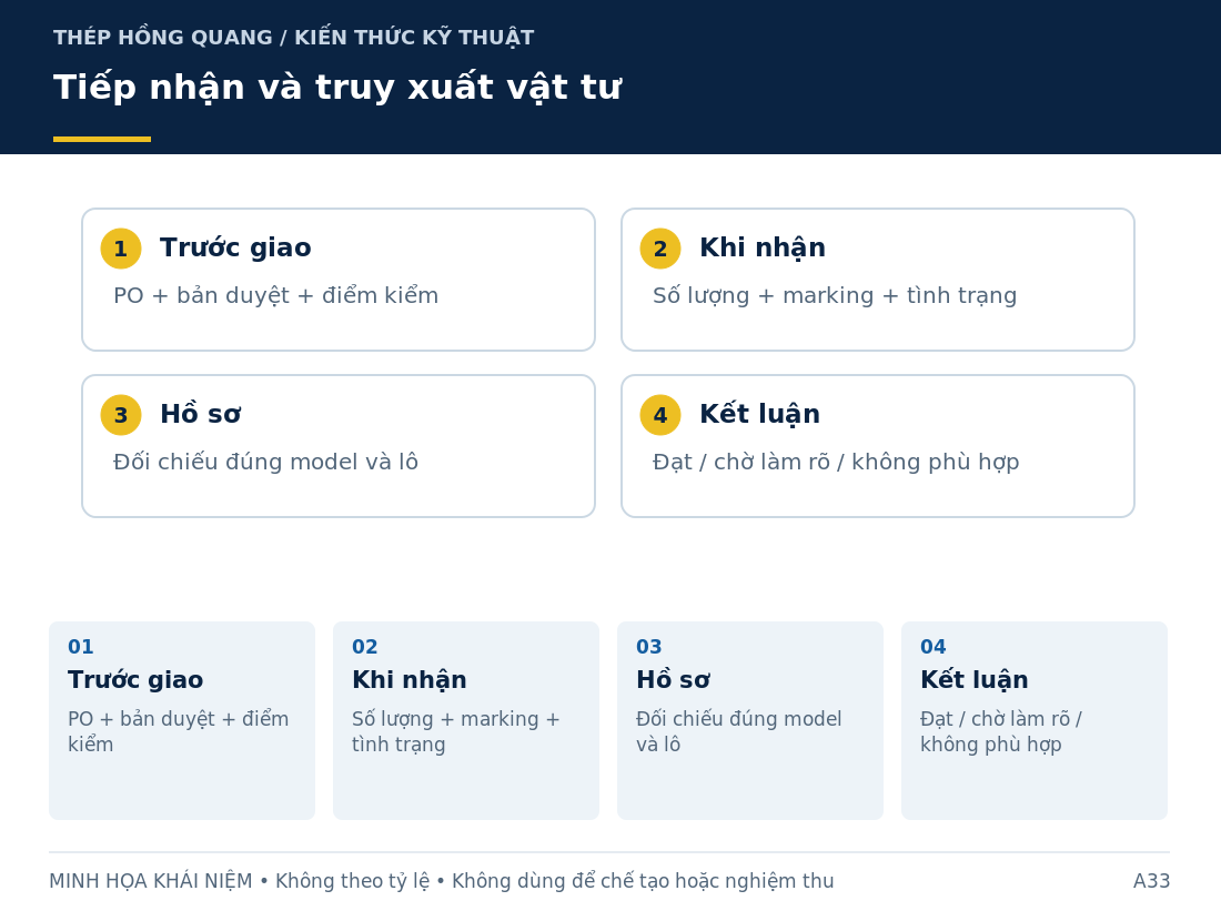 Tiếp nhận và truy xuất vật tư: sơ đồ nhận diện và các thông tin cần làm rõ khi mua hàng.